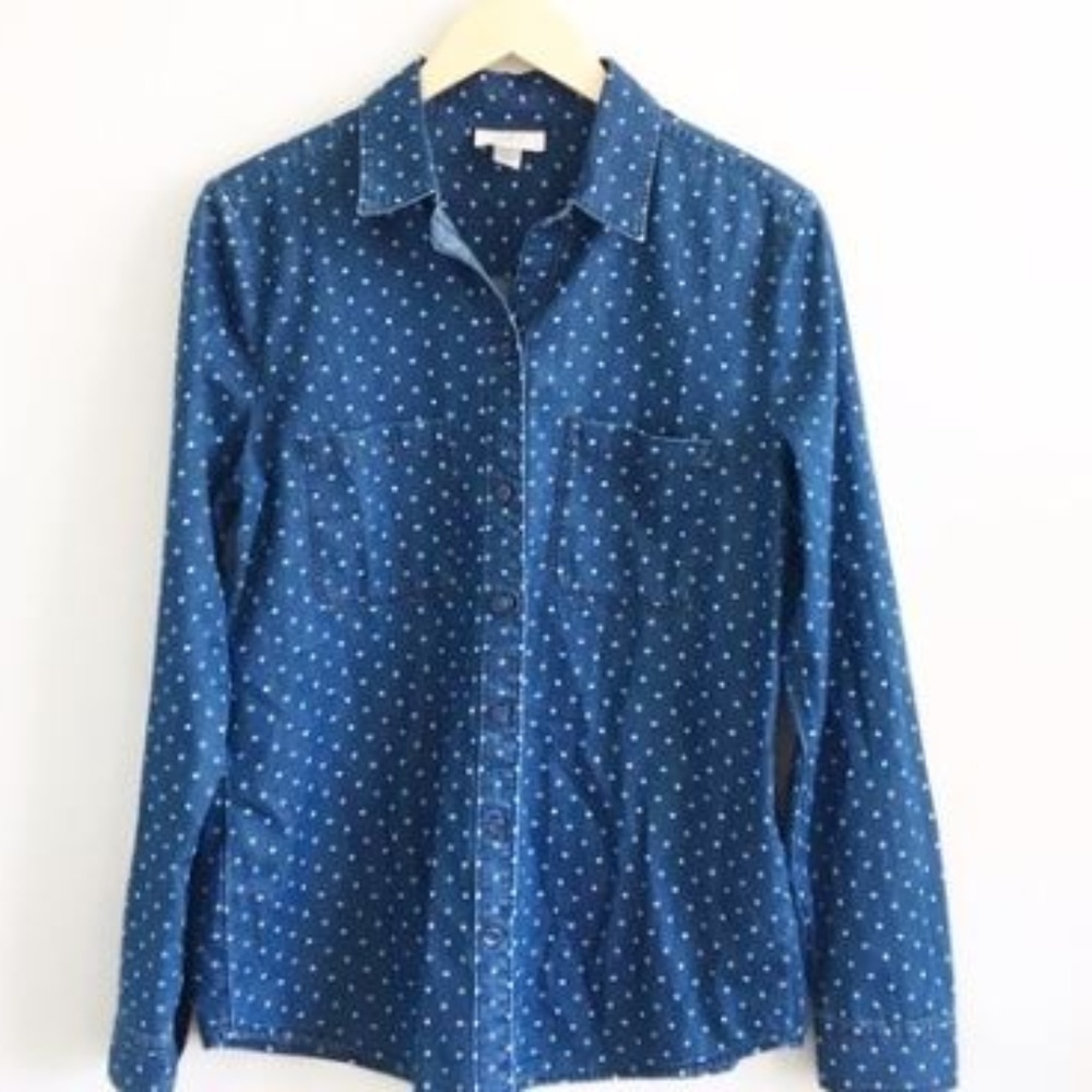 LOFT Polka Dot Denim Button Down